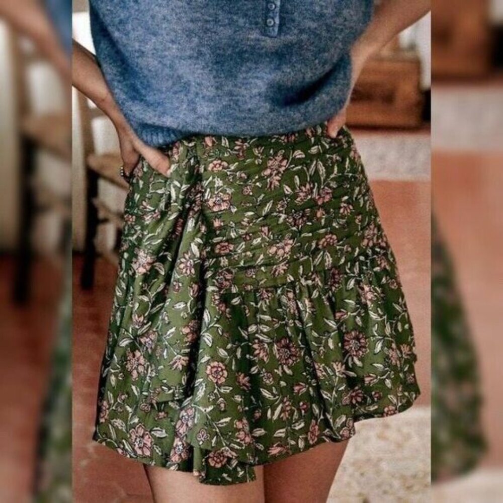 Sézane Julia Skirt | Khaki Indian flowers